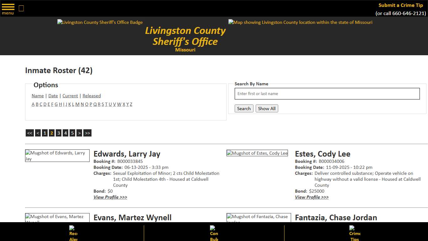 Inmate Roster - Page 2 Current Inmates - Livingston County Missouri Sheriff