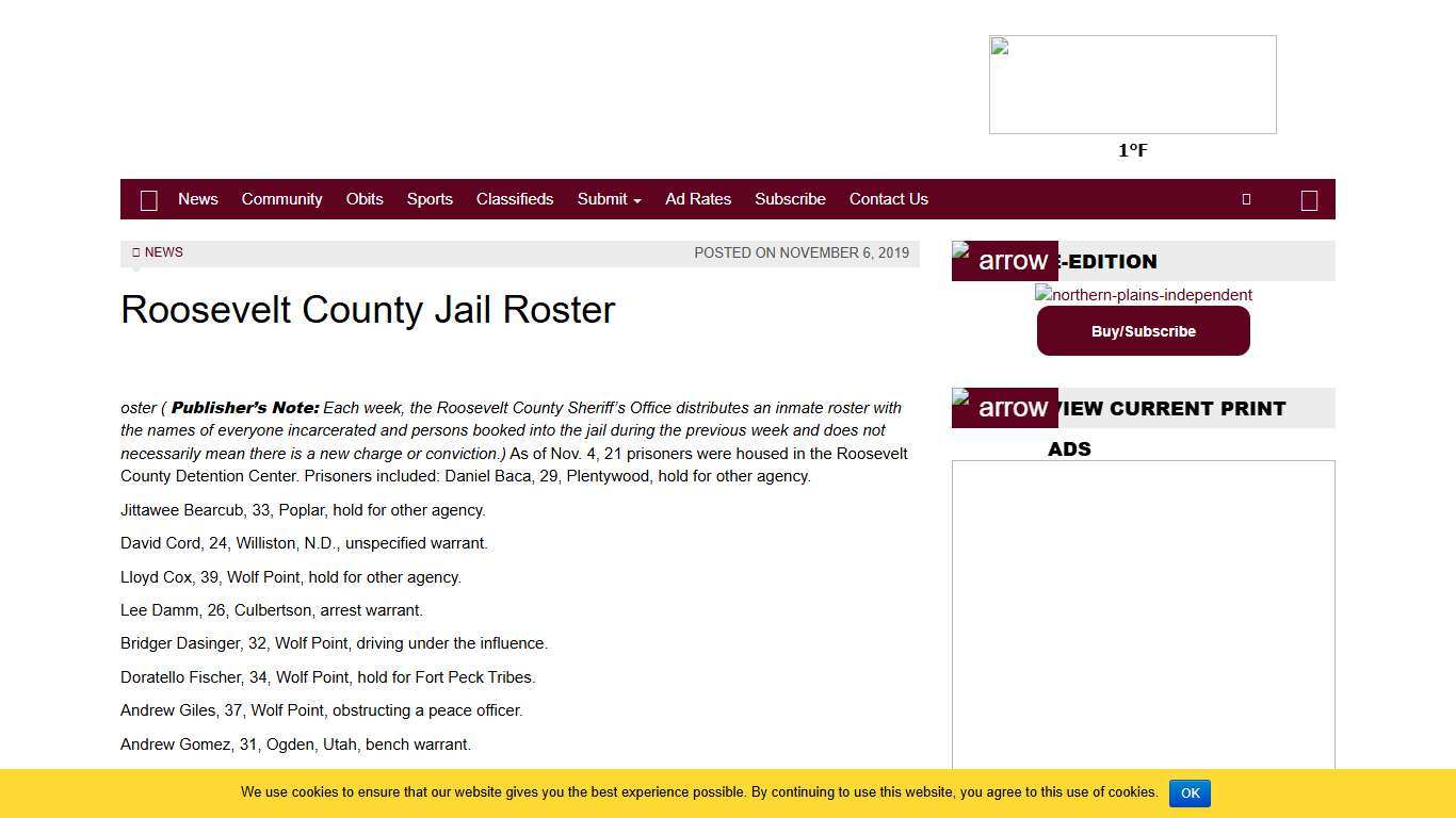 Roosevelt County Jail Roster - Northern Plains Independent