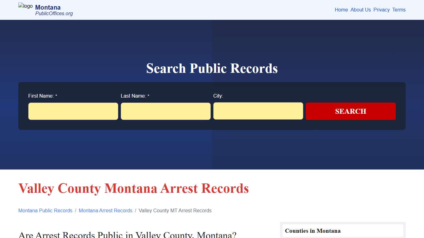 Valley County, MT Arrest Records Search – PublicOffices.org